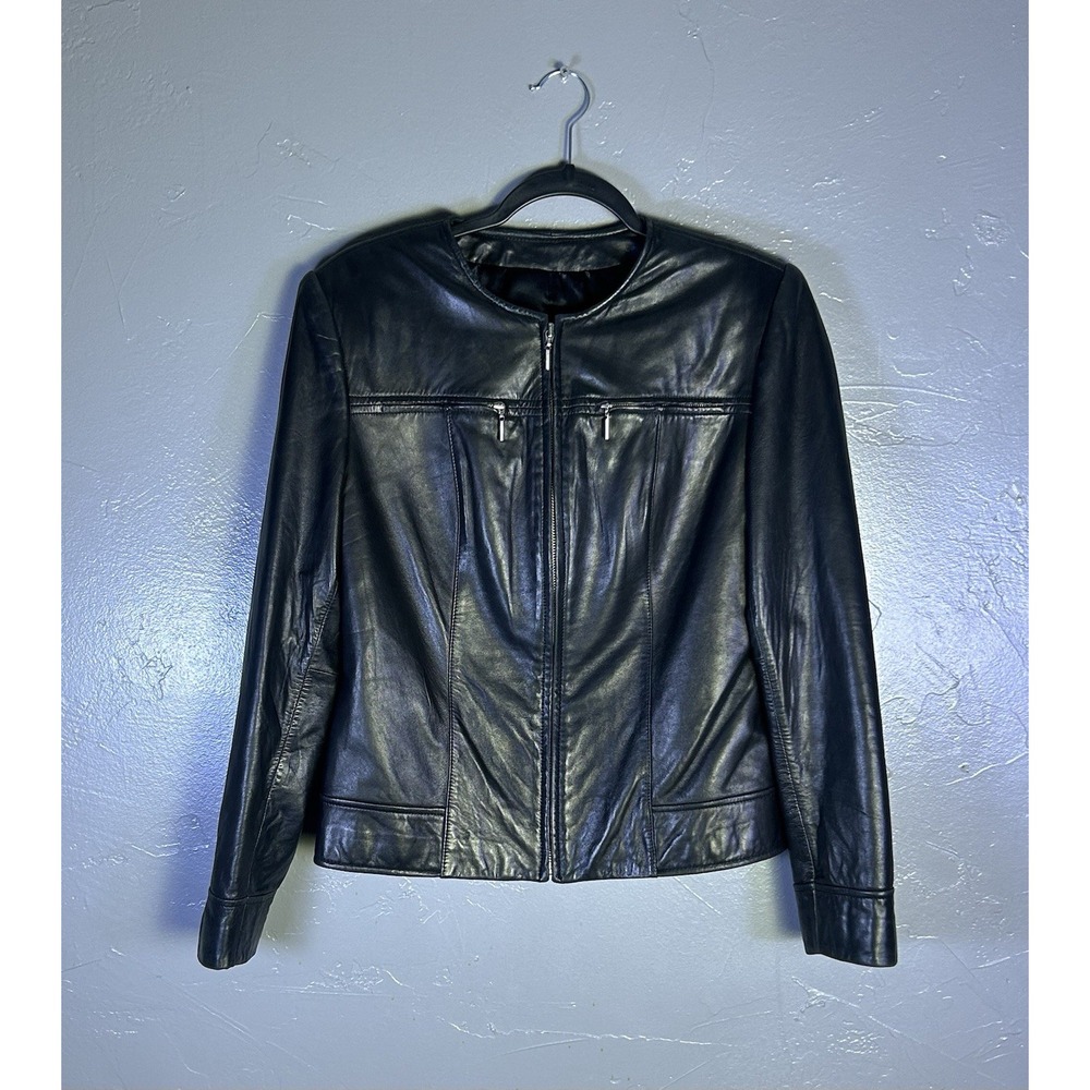 Classiques Entier Women's Black Stamped Leather And Sunmosa Ponte Jacket Size M